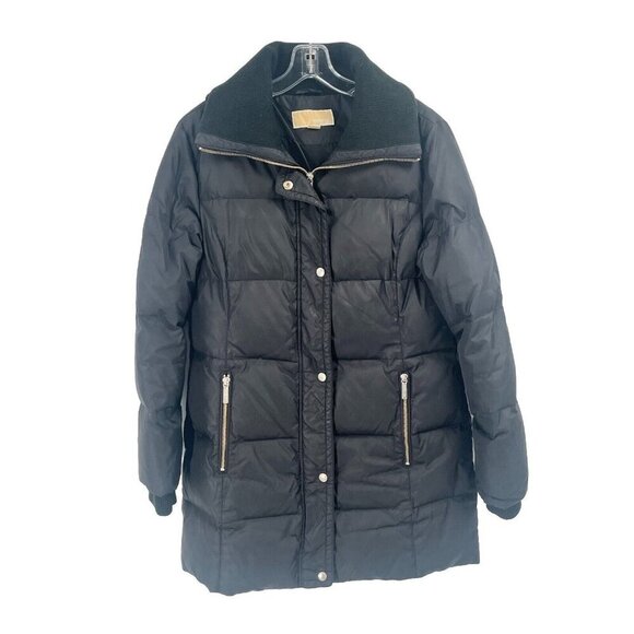 Michael Kors Mid Length Black Puffer Jacket Coat Down Fill Sz Small - Picture 1 of 6